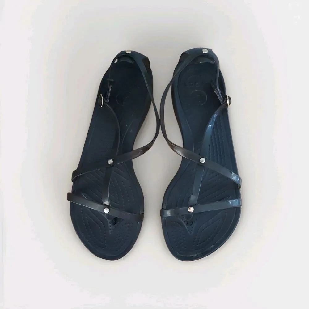 Crocs Isabella Gladiator Black Slip On Casual Comfort Strappy Women's Size 7